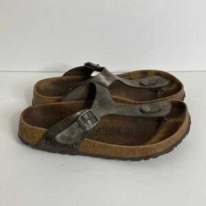 Betula Birkenstock Sandals Womens 6 Bronze Faux Leather Thong Gizeh Cork Comfy